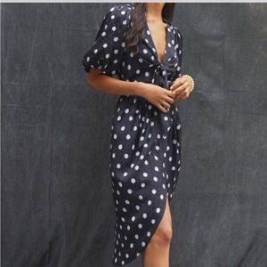 Anthropologie Delfi Collective NWT Black and White Polka Dot Midi Dress